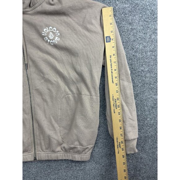 Volcom Hoodie Womens Small Brown Zip Up Graphic Sweatshirt Back Print Logo - Picture 5 of 8